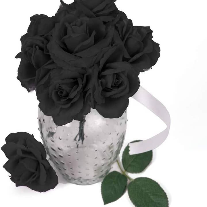 Larksilk - Wholesale Artificial Flowers - Black Silk Rose Picks | 100 Pack - 8In X 3In.1