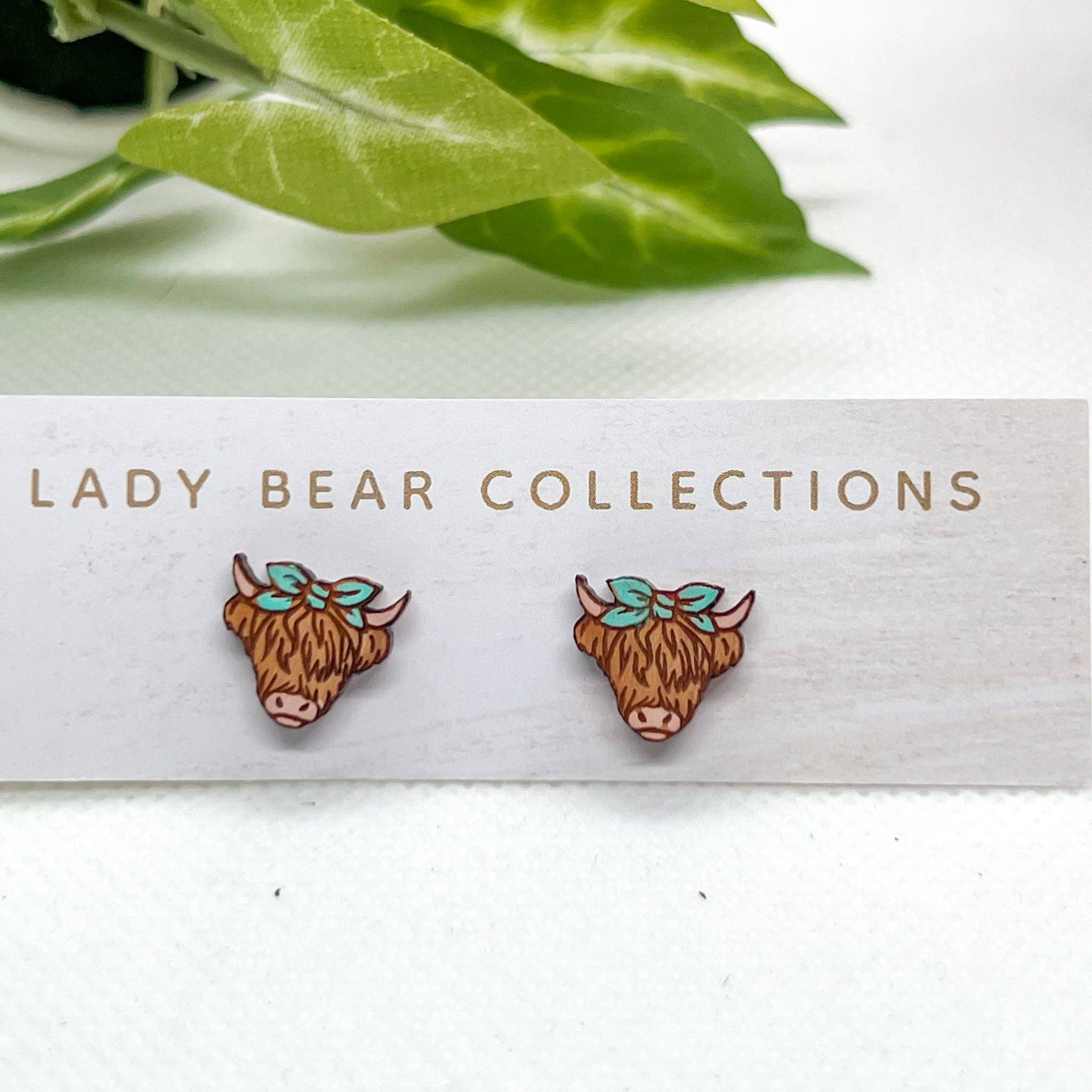 Lady Bear Collections - Wholesale Stud/Post Earrings - Hand Painted Highland Cows0