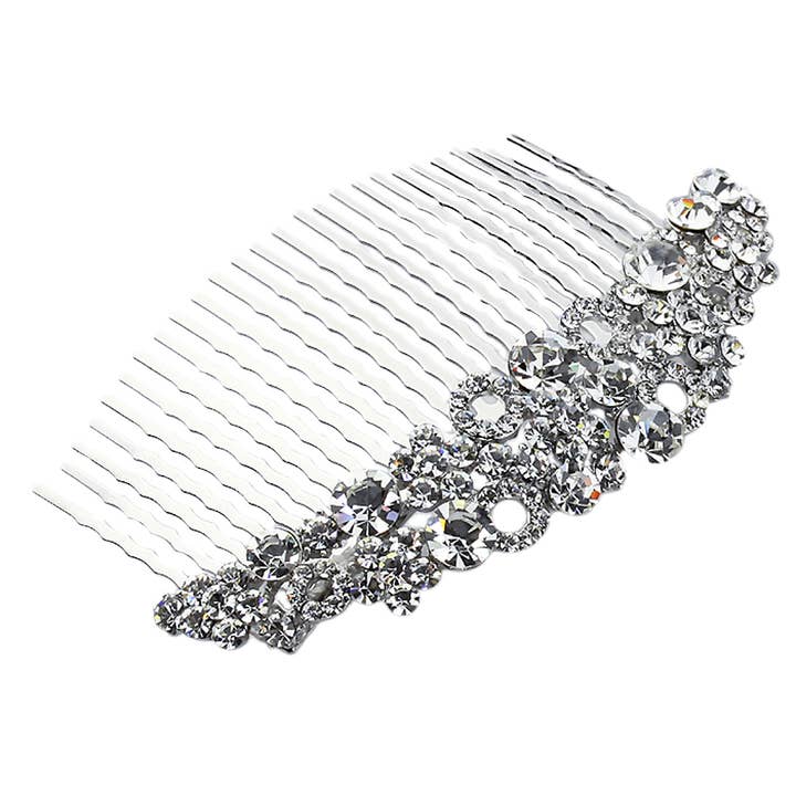Decorative Simulated Crystal Flowers Large Side Hair Comb for wholesale by Double Accent