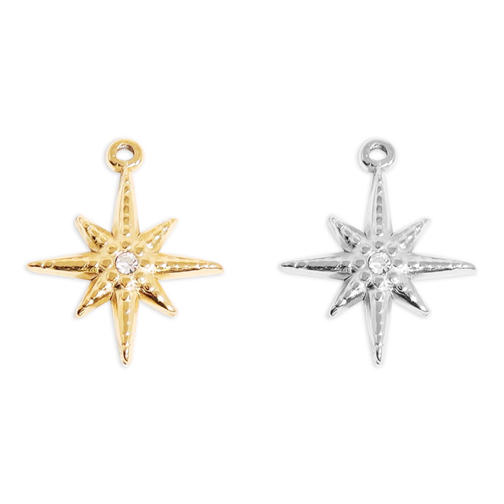 WJW - Wholesale Individual Charm/Pendant - 18K Gold Stainless Steel Compass Star Charm5
