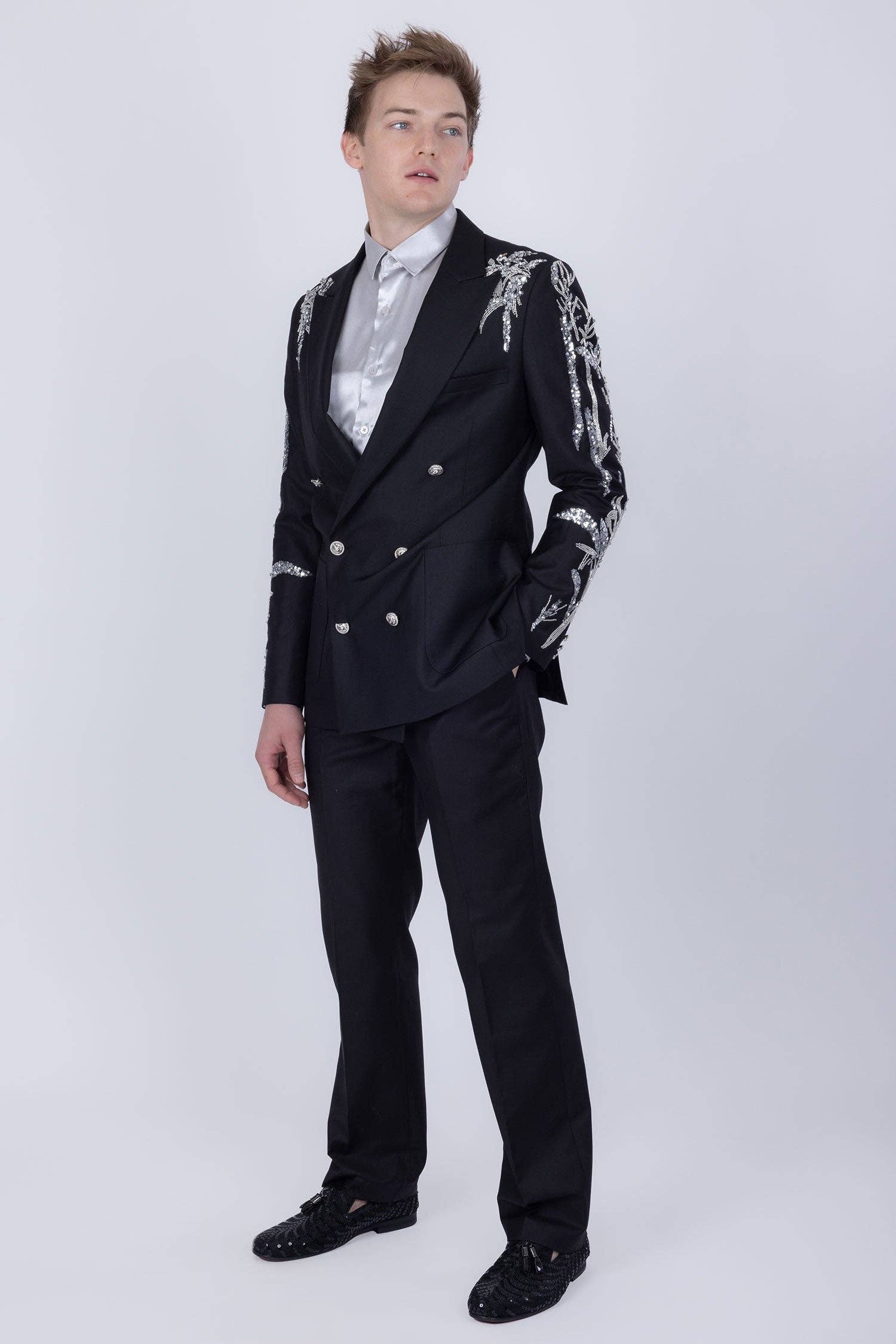 BARABAS - Wholesale Suit Set - Men's - Men's Sequins Double-Breasted Peak Lapel Suit 5SU376
