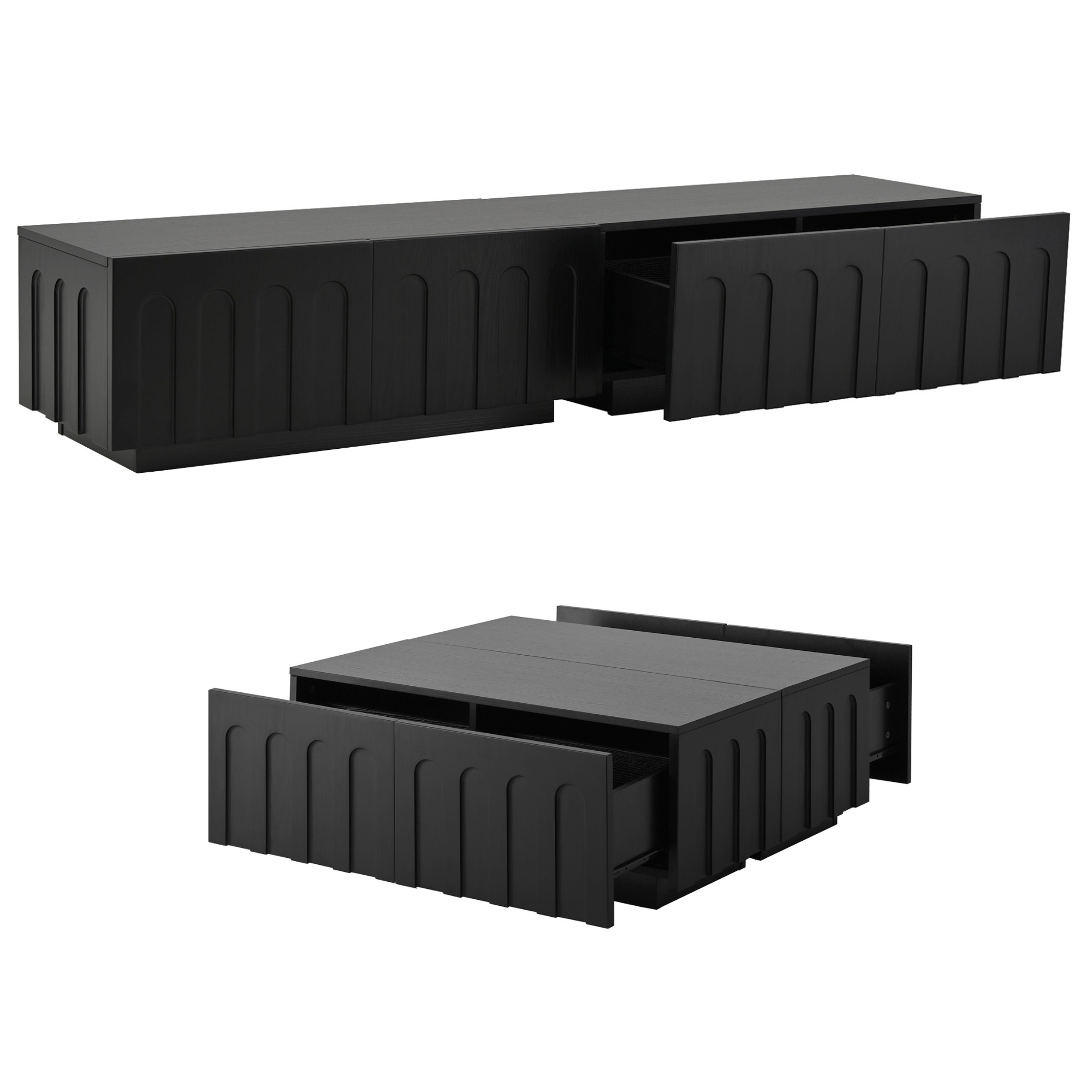 HOMYCASA DESIGN INC - Wholesale Console Table - ON-TREND Elegant TV Stand & Coffee Table Set of 2, Multi-Functional Media Console with Arched Design for TVs Up to 80', Modern Dual Purpose Center Table with Drawers for Living Room, Bedroom, Black8