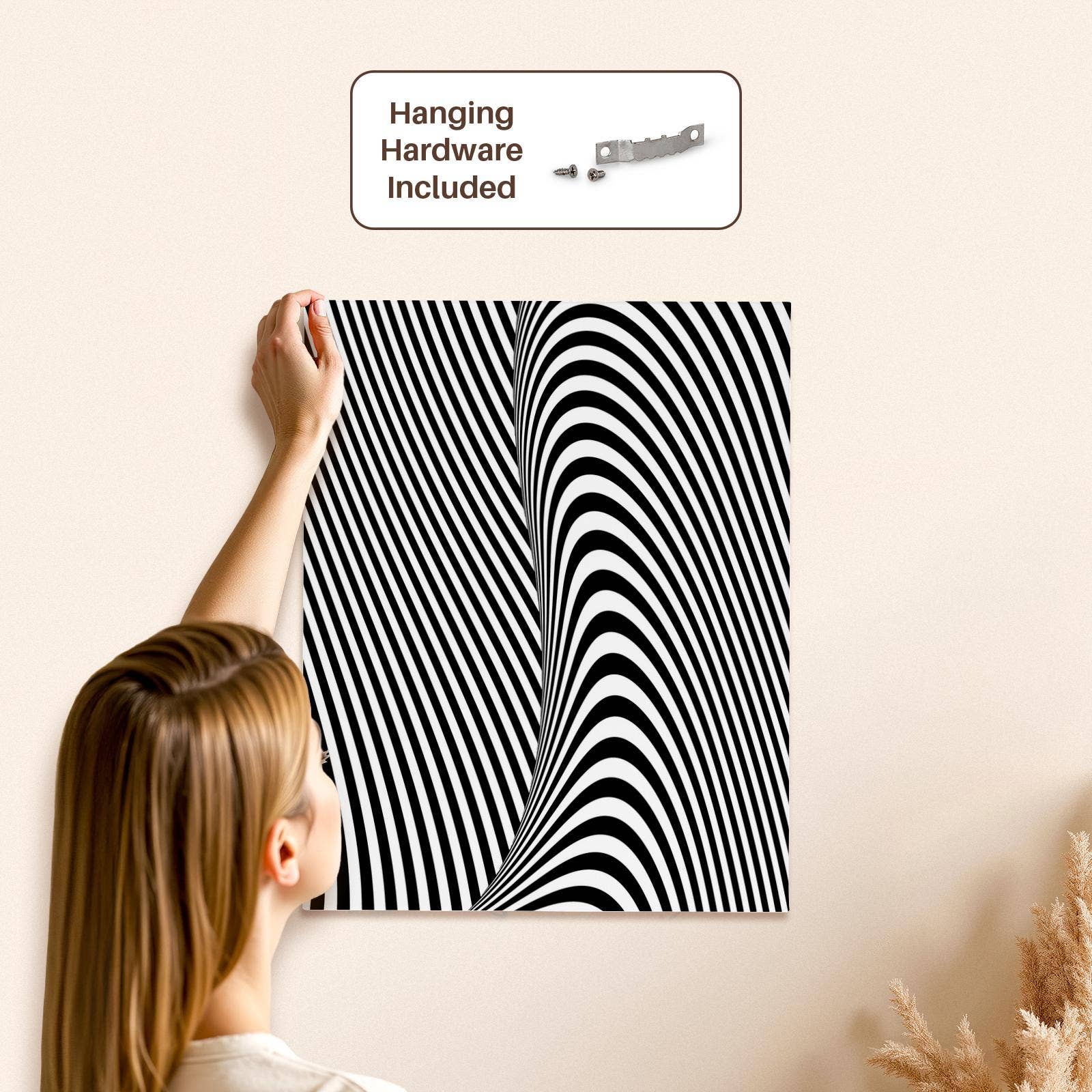 3dRose - Wholesale Art Print - 3dRose, Black and White Graphic Optical Wave Illusion, Museum Grade Canvas Wrap4