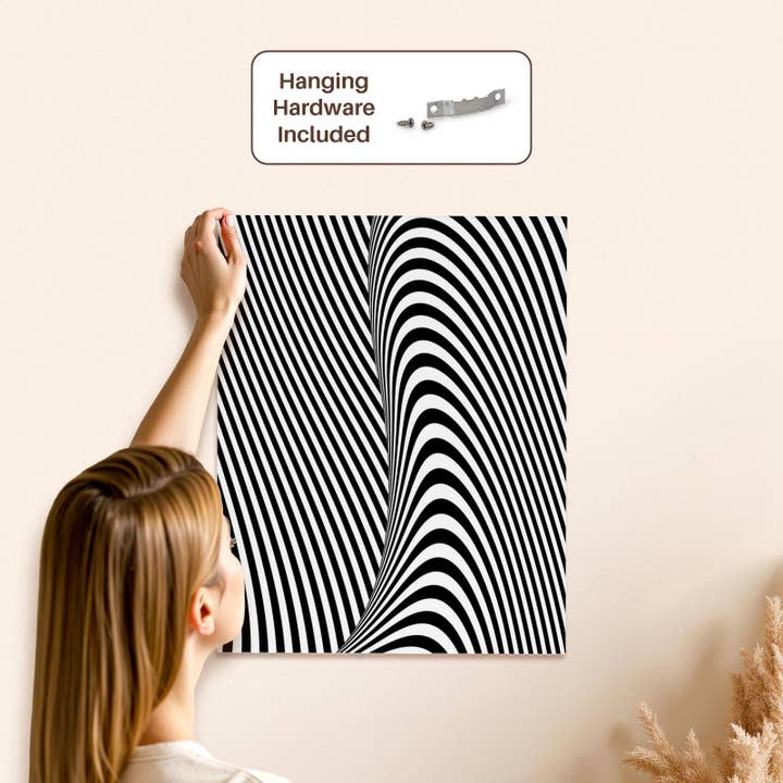 3dRose - Wholesale Art Print - 3dRose, Black and White Graphic Optical Wave Illusion, Museum Grade Canvas Wrap4