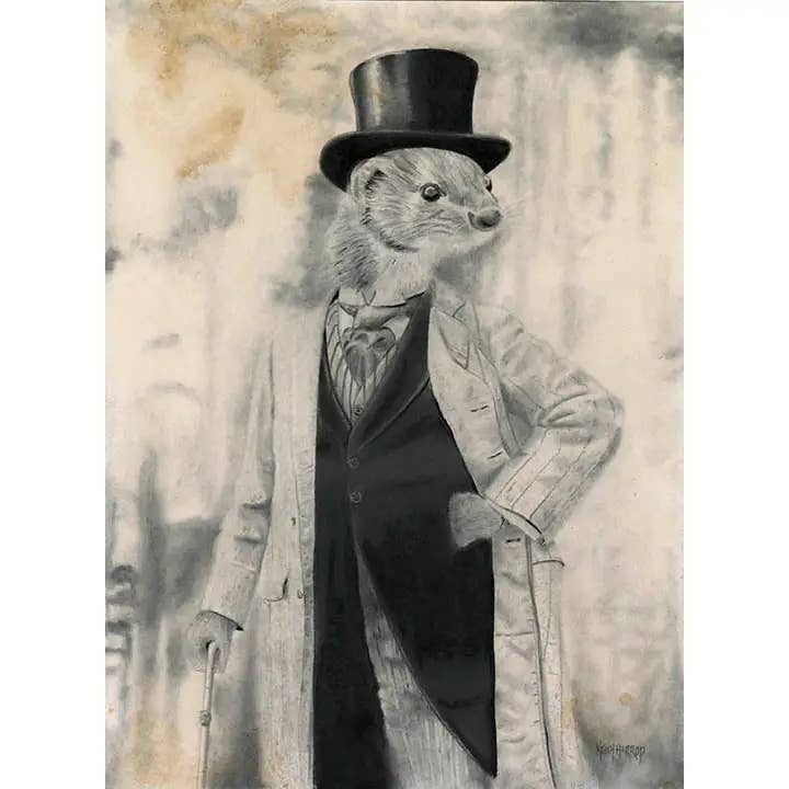 Lámina (firmada): #9 - Weasel. Dibujo a lápiz, arte animal para venta al por mayor de Keith Harrop - Pencil Art