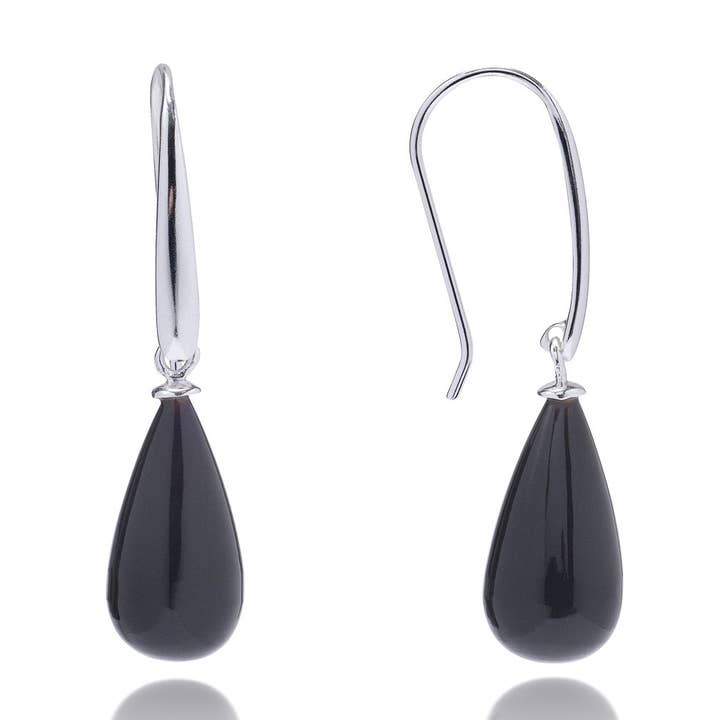 Hera Polerade Sten Droppeörhängen Silver Svart Onyx Presentask för wholesale av AZUNI London