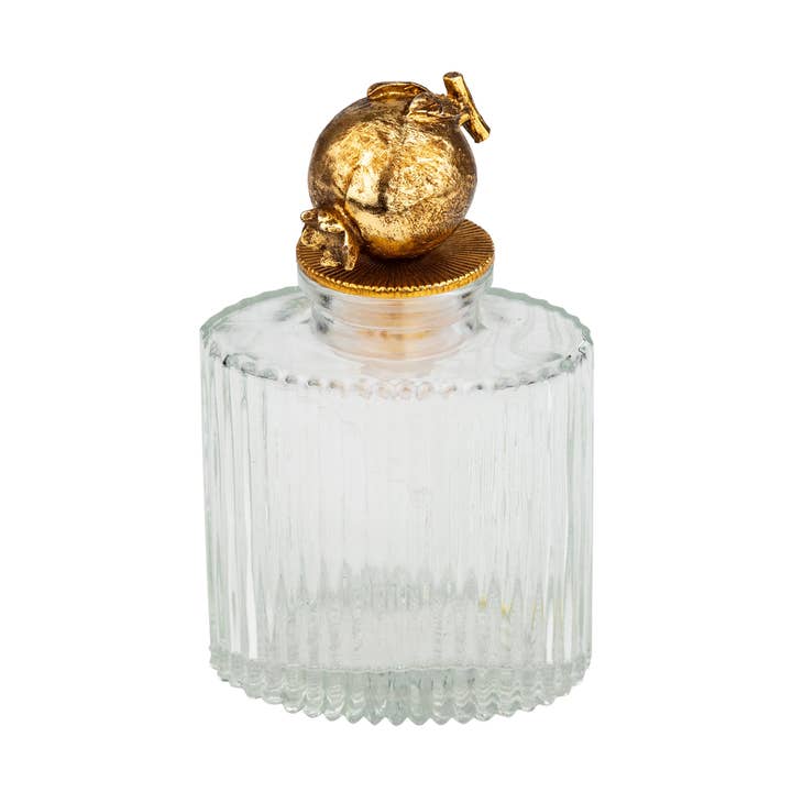 A01044 : Bouteille en verre moulé, bouchon en laiton en forme de grenade, 4 pouces pour la vente par Silver Tree Home & Holiday