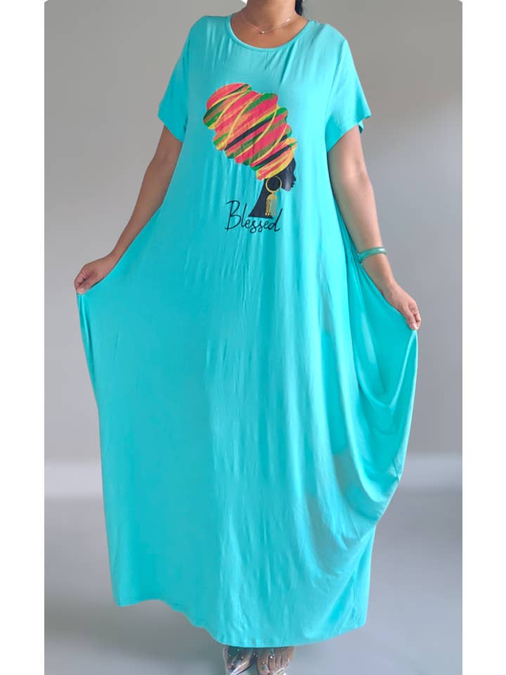 India Batik - Wholesale Dress - Women's - Blessed Afro Bubble Jersey Dress/Short Sleeve /2022SS