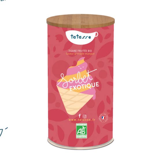 Exotic Sorbet - Organic fruity herbal tea with rhubarb-mango flavor for wholesale by Tatasse