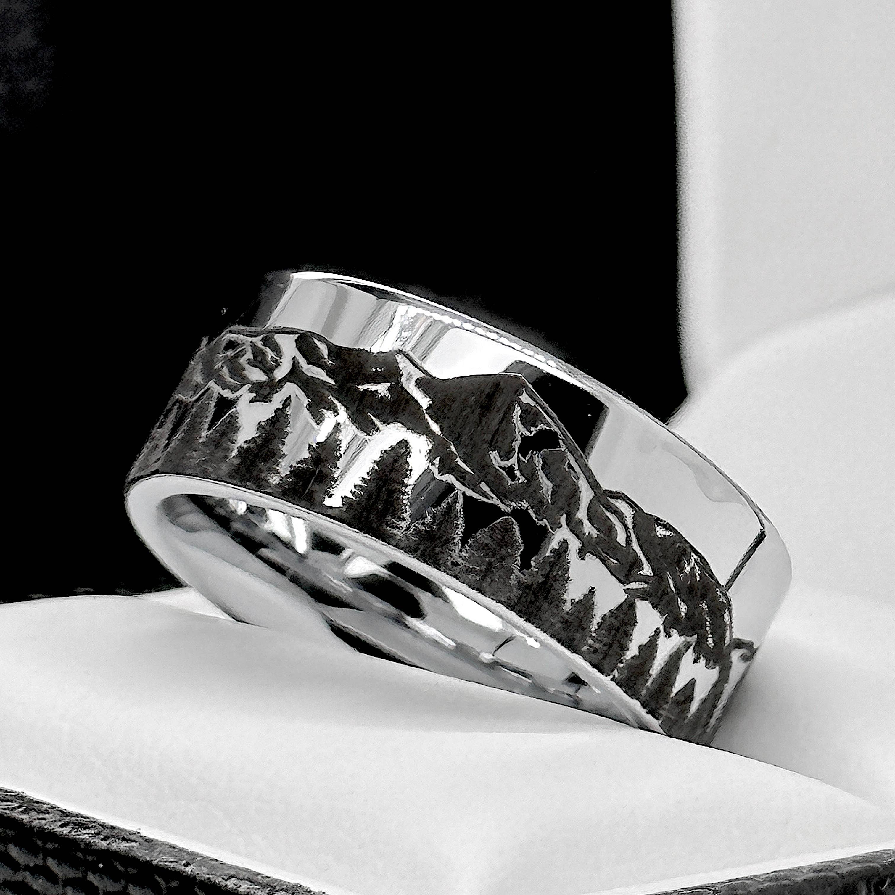 rings paradise – Anel de banda por atacado – Anel de tungsténio gravado nas Montanhas Rochosas9