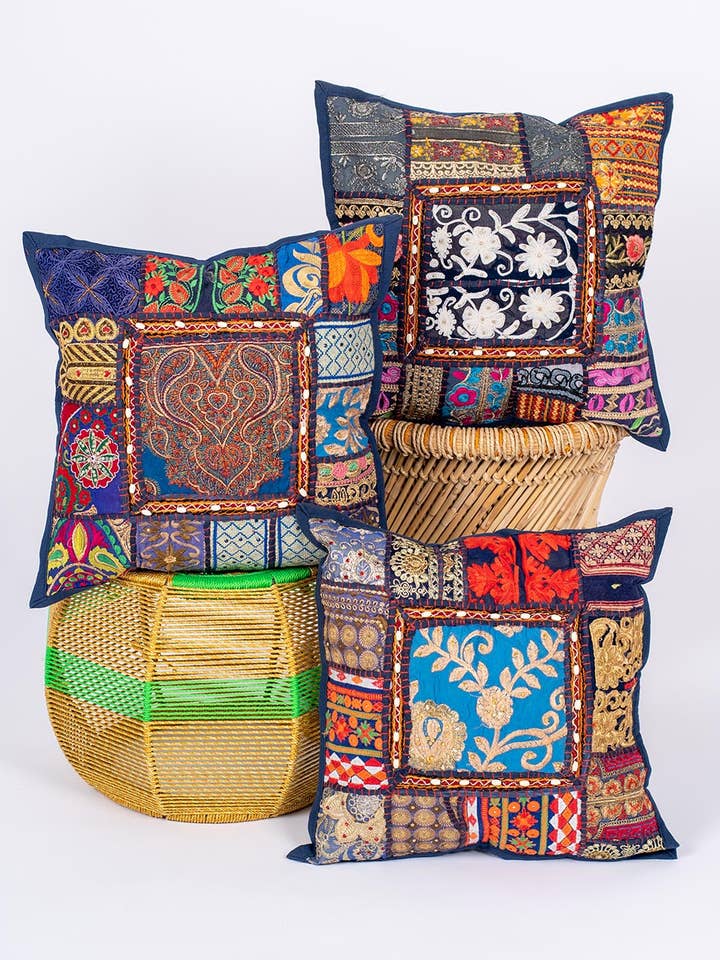 Housse de coussin ethnique bleue artisanale 40x40 | Kimago pour la vente par Kimago Look