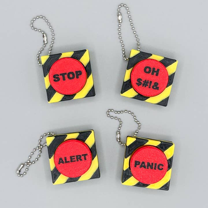 Red Panic Button Fidget Clicker Keychain for wholesale by Prism3D Creations