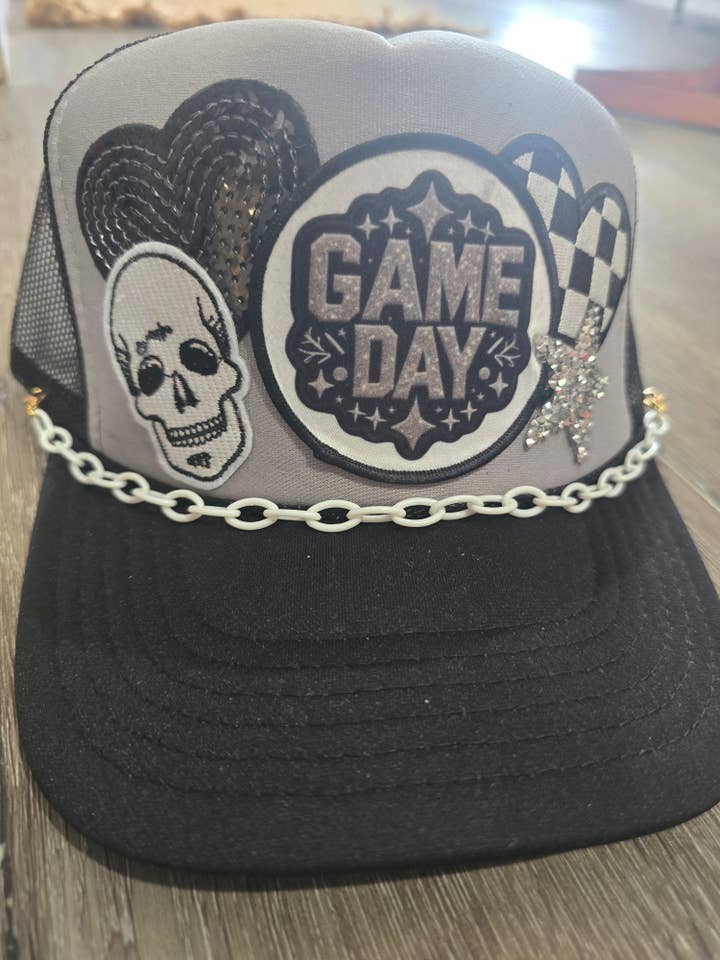 Raiders Game Day Black & Silver Trucker Hat for wholesale by Patchwrx Customs Hat Bar