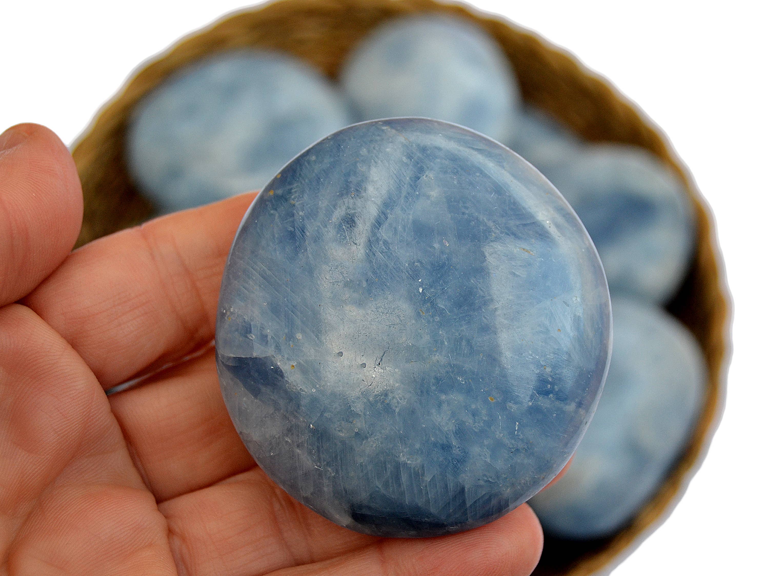 Kaia & Crystals - Wholesale Spiritual Stone/Crystal - Blue Calcite Palm Stone (9-12 Pcs) -  (55mm - 70mm) 1 kg Lot5