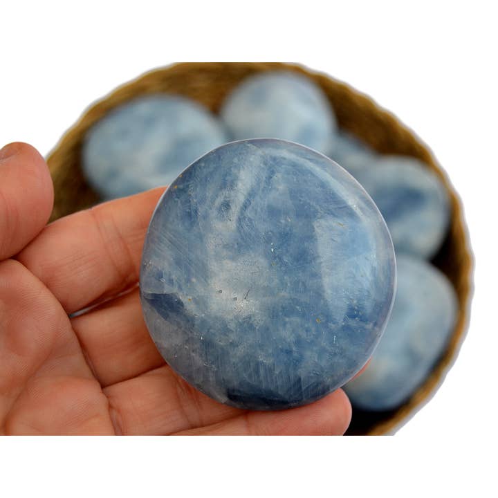 Kaia & Crystals - Wholesale Spiritual Stone/Crystal - Blue Calcite Palm Stone (9-12 Pcs) - (55mm - 70mm) 1 kg Lot5
