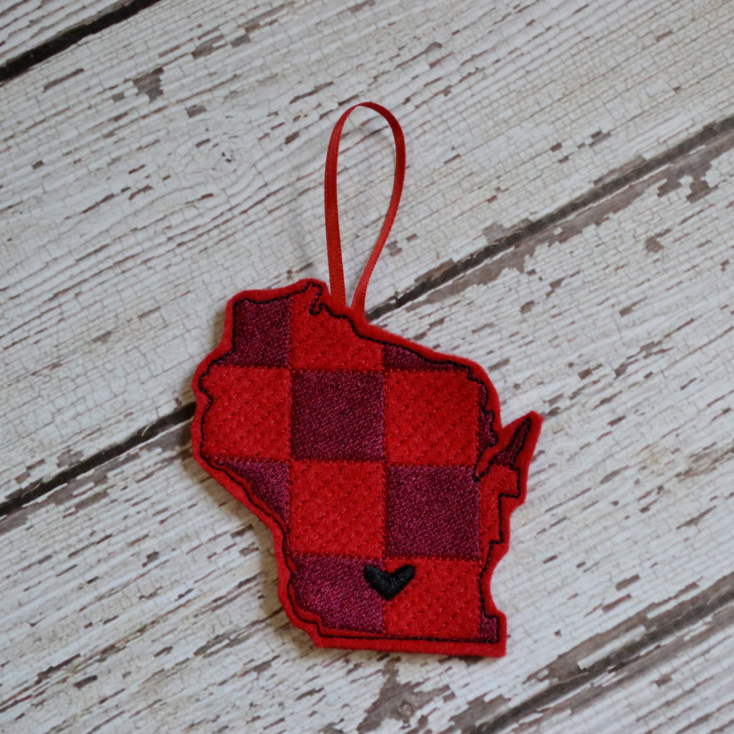SewMuchMoreStore - Wholesale Ornament - State Red Buffalo Plaid Embroidered Felt Ornament - Holiday31