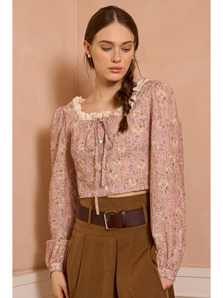 ROSIE POSIE - Wholesale Blouse - Women's - RP2497 - Retro-Inspired Floral Top with Lace Detail7