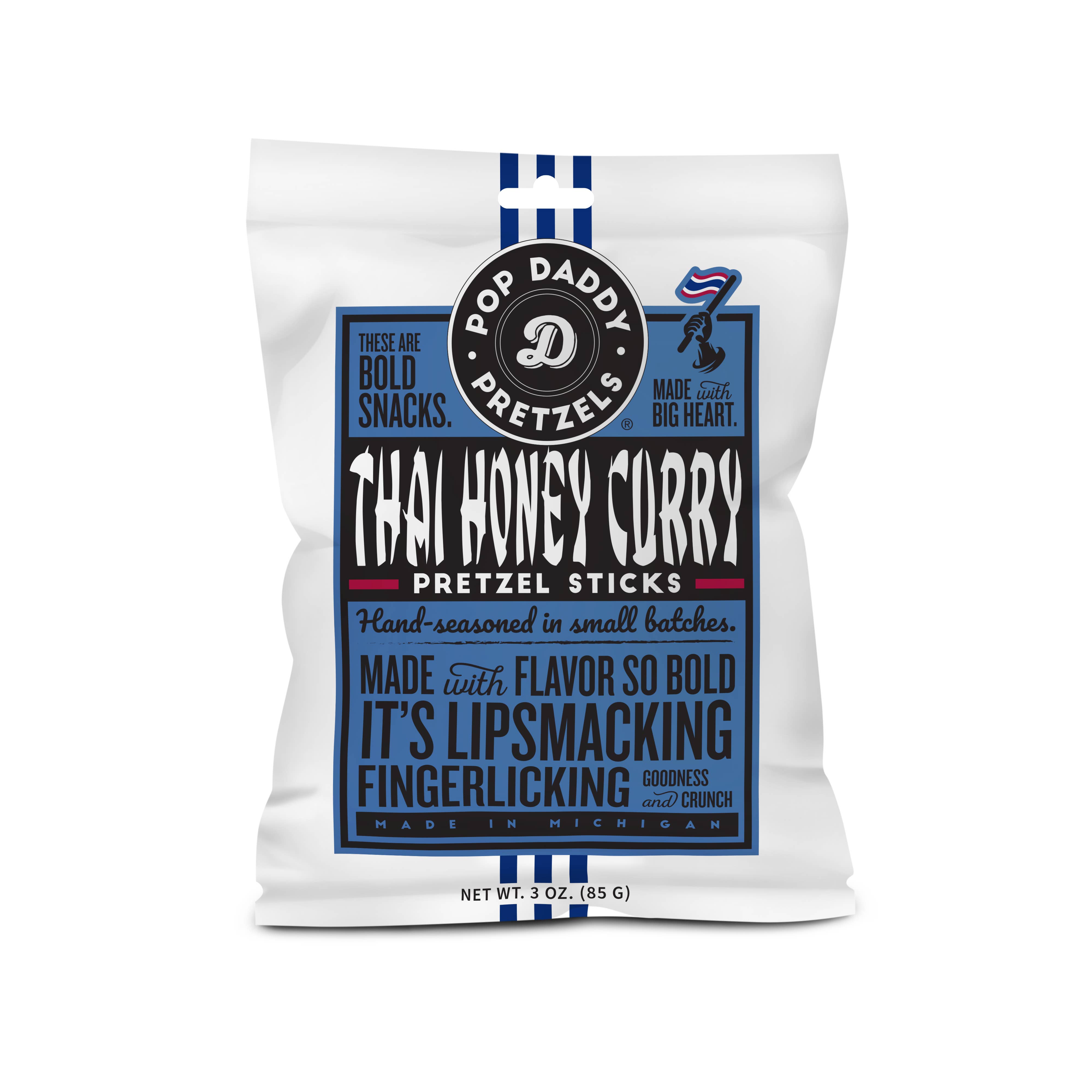 Pop Daddy Snacks - Wholesale Pretzels - Thai Honey Curry Seasoned Pretzels 3.0 oz