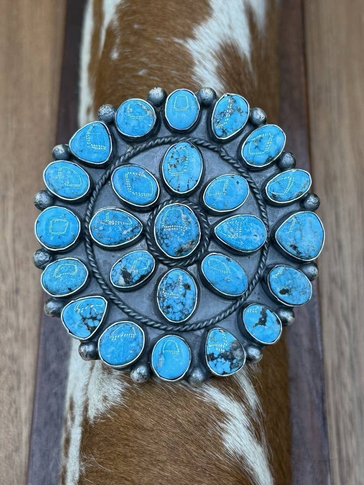 Navajo Handmade Sterling Silver Kingman Web Turquoise Mega Cuff Bracelet for wholesale by Native City Jewelry