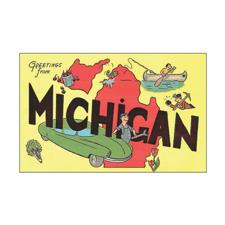 Greetings from Michigan #4 Linen Postcard for wholesale by City Bird