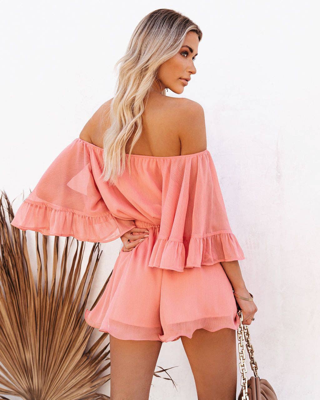 Sweetkama - Wholesale Romper - Women's - Ladies Off Shoulder Short Sleeves Daily Romper 136321
