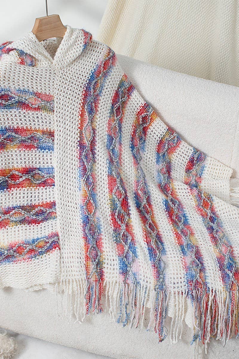 NINEXIS - Wholesale Knit Sweater - Women's - CWOSWS0091_STRIPED HOODED KNITTED FRINGED CAPE SHAWL7