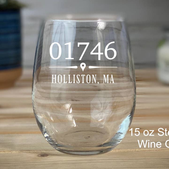 Adirondack Etching LLC - Wholesale Wine Glass - Your Zip Code 15 oz Stemless Wine Glass0