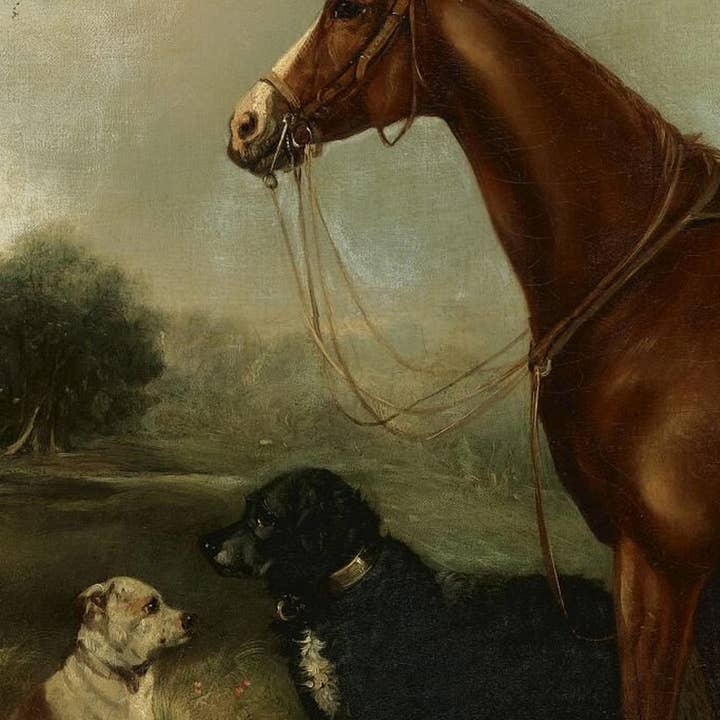 Madison Bay Co. - Historical Home Decor Reproductions - Wholesale Art print - Chestnut Horse with Two Dogs Painting Print on Canvas2