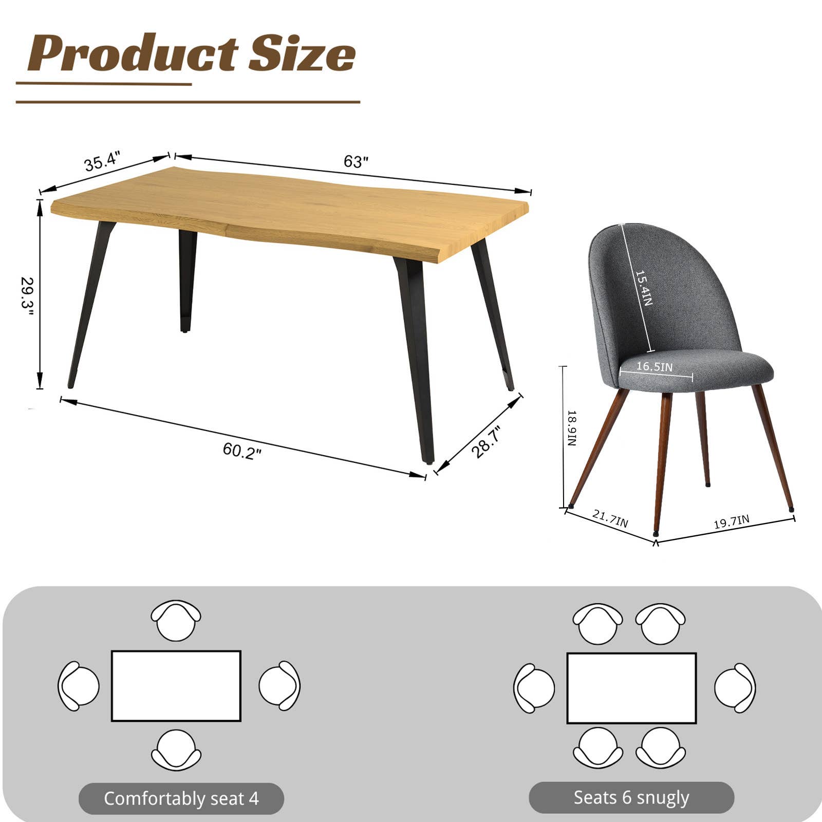 39F Inc. - Wholesale Chair - 5-Piece Dining Set-63" Wave-Edge Table and Chair Options15