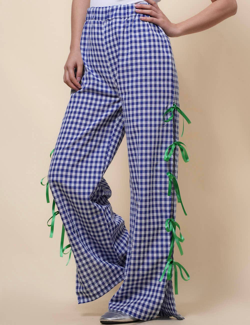 Sweetkama – Großhandel Hose – Damen – Damen Karierte Hose mit Seitenschlitz und Schleife SKP4109416