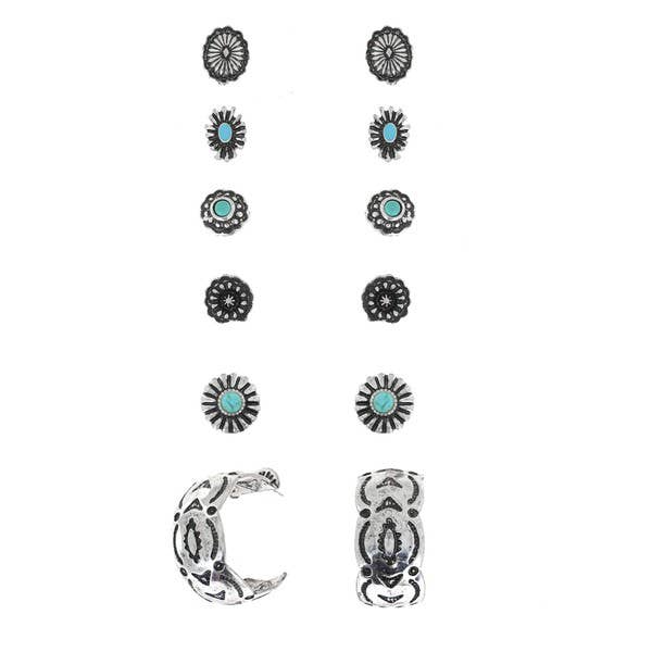 anbfashion - Vente Parures de bijoux - ENSEMBLE DE 6 PAIRES DE BOUCLES D'OREILLES CRÉOLES WESTERN ASSORTIES E10083_E100841