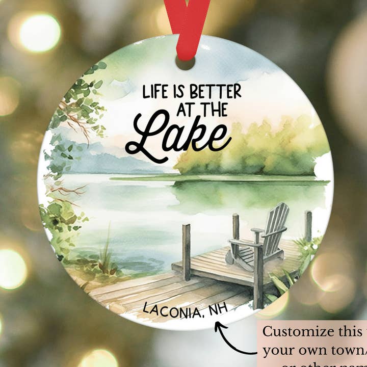Life is Better at the Lake Custom Town or City Ornament for wholesale by Heart & Willow Prints