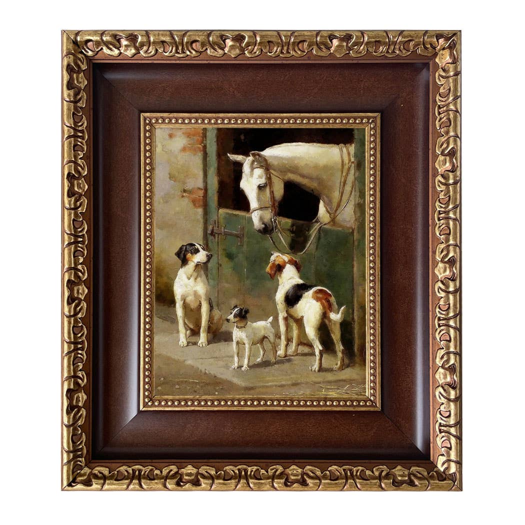 Madison Bay Co. - Historical Home Decor Reproductions - Wholesale Art Print - Dog and Horse at Stable Vintage Painting Print on Canvas107
