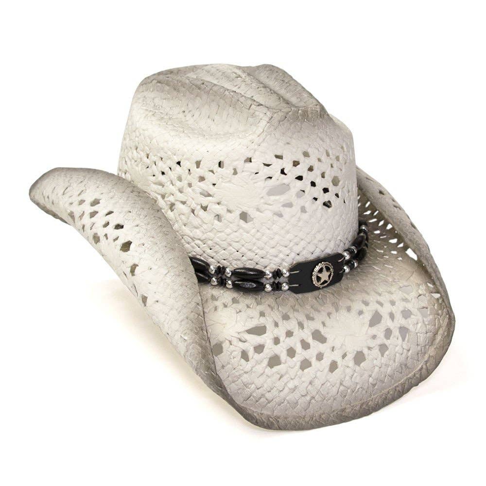 Western Express - Vendita all'ingrosso Cappello da cowboy - Donna - Cappello da cowboy in paglia bianco e grigio1