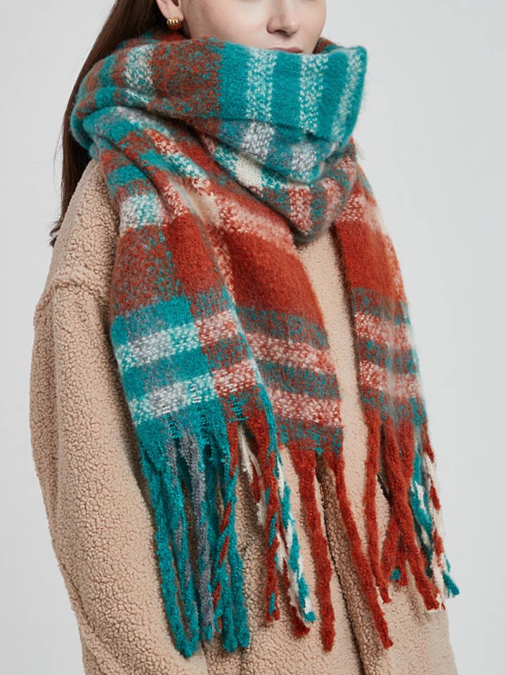 Karierte Vintage-Schals mit Quaste DPKS1218 für den Großhandel von Dipped Shop