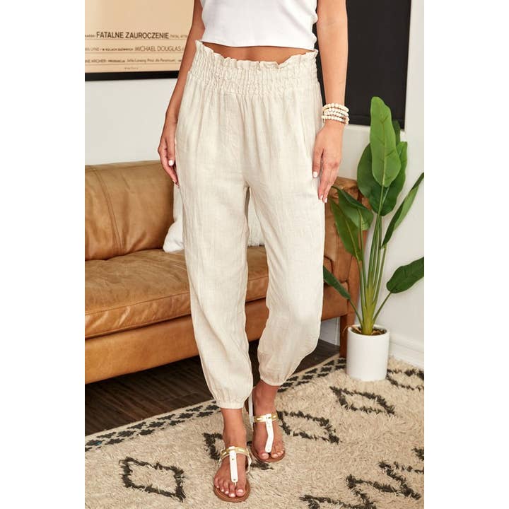 COTTON LINEN SMOCKED WAIST JOGGER (D2352) for wholesale by VENTI6