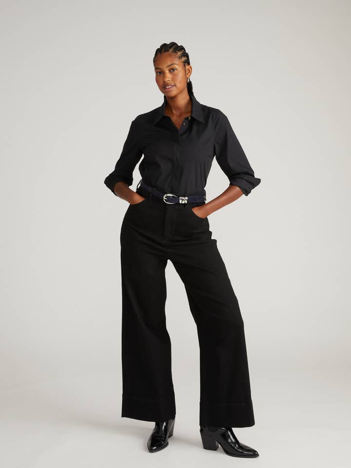 Elbe Stretch Poplin Shirt Classic Fit - Black for wholesale by Universal Standard