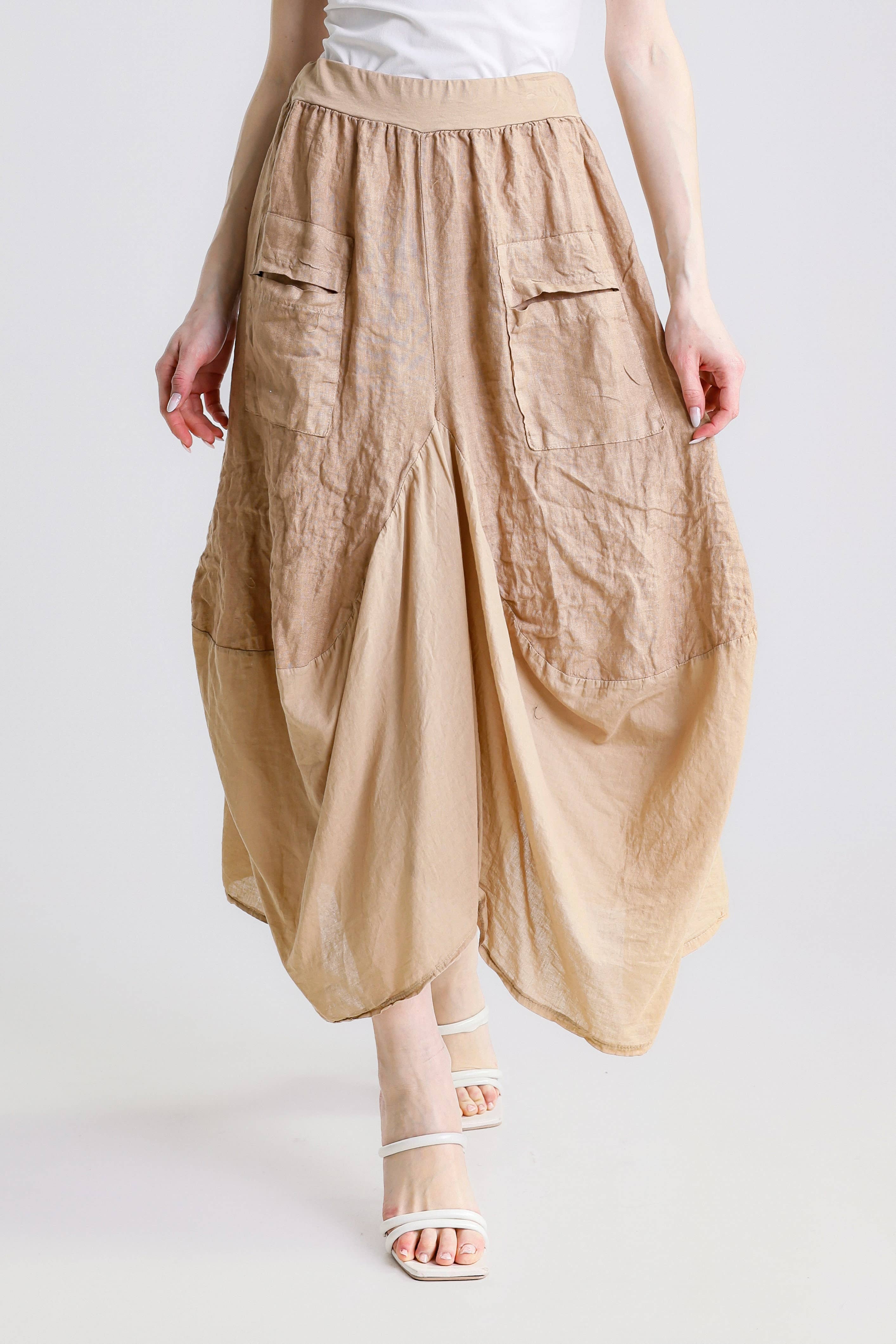 TINA Stephens Italy/Tees By Tina - Wholesale Skirt - Women's - Brenna Cotton/Linen Bunched Pocket Skirt (SL102W)45