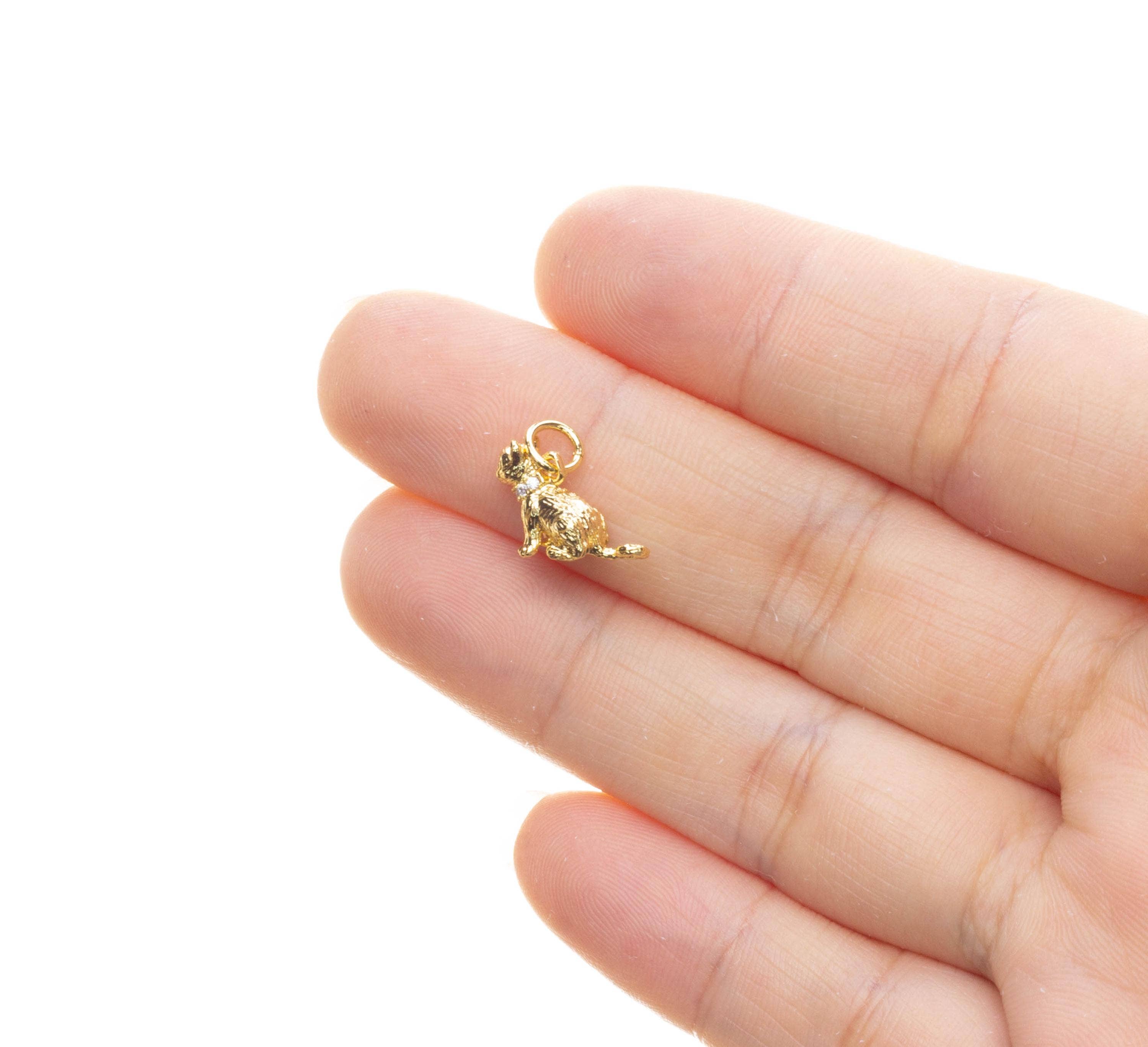 Jewel Pledge - Wholesale Individual Charm/Pendant - Gold Mini Cat Charm with CZ CPG14316