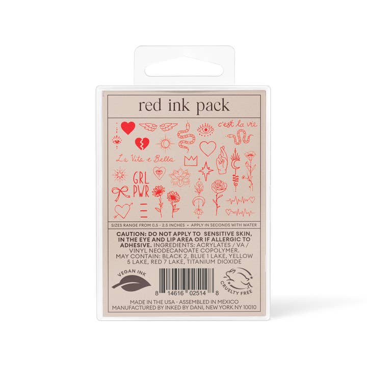 INKED by Dani - Wholesale Temporary Tattoo - Red Ink Temporary Tattoo Pack