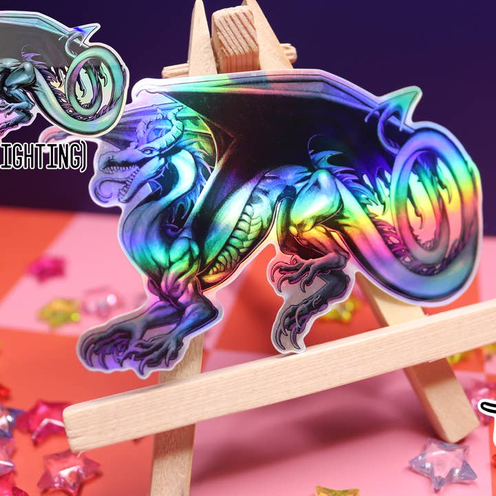 Dragon Holographic Vinyl Sticker for wholesale by Triclops Rabbit