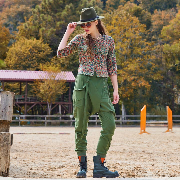 Shalwar bohemien color cachi con dettaglio a corda e fascia elastica in vita per la vendita all'ingrosso da parte di Los Banditos