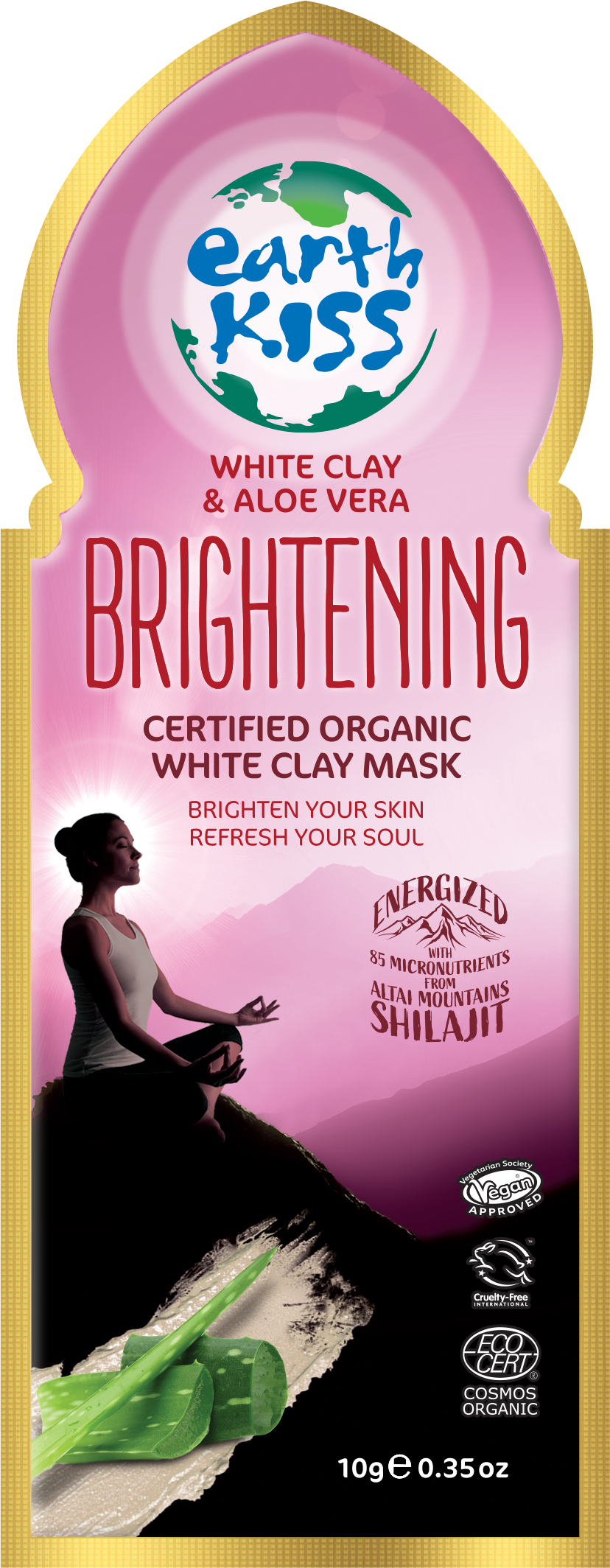 Beauty Goddess – wholesale Skincare face mask – Earth Kiss Inspirations Brightening Organic White Clay Mask with Shilajit, White Clay and Aloe Vera to Brighten Your Skin, 10g0
