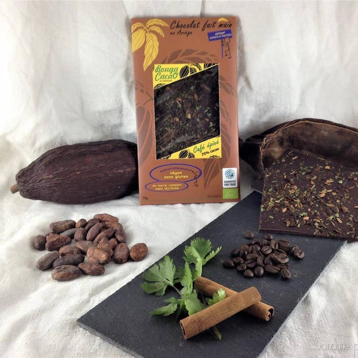 75% chocolate and spicy coffee bar, 70g for wholesale by Bouga CacaO
