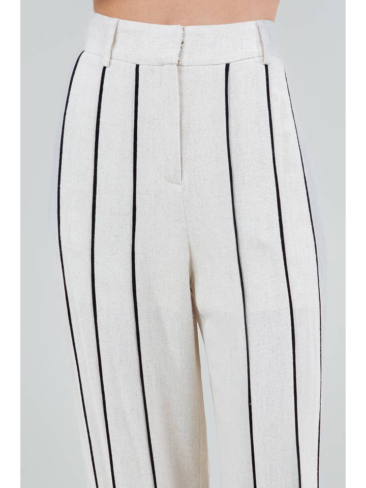 STRIPED TRIM PANTS - OATMEAL for wholesale on Faire