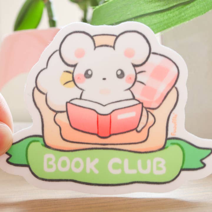 Book Club Mouse Vinyl Sticker for wholesale by Fuwuffle