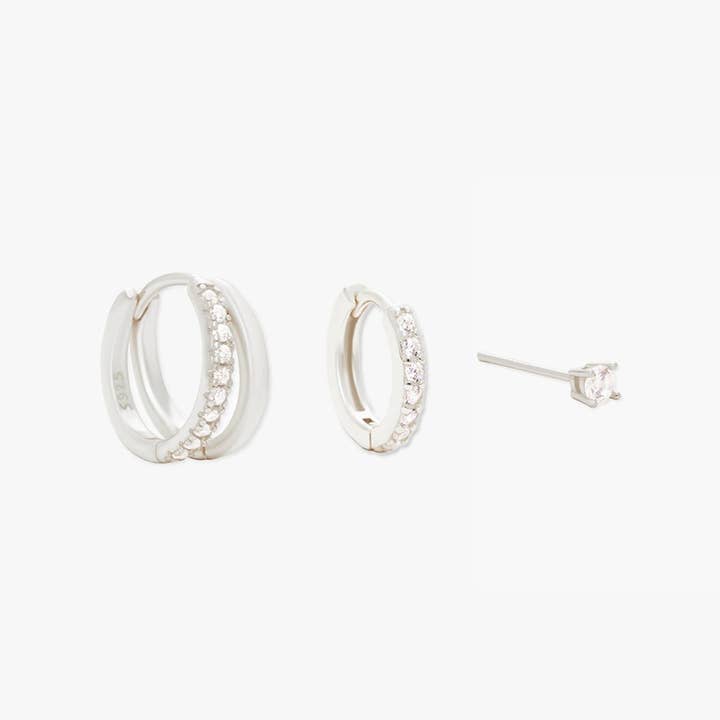 Set aus Alltags-Crystal-Huggies in Silber für den Großhandel von LEA Jewels