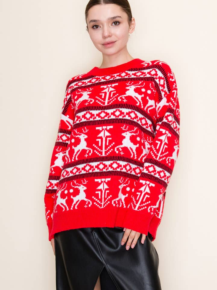 Reindeer Christmas Sweater OT51851 for wholesale by GeeGee x Lovelo