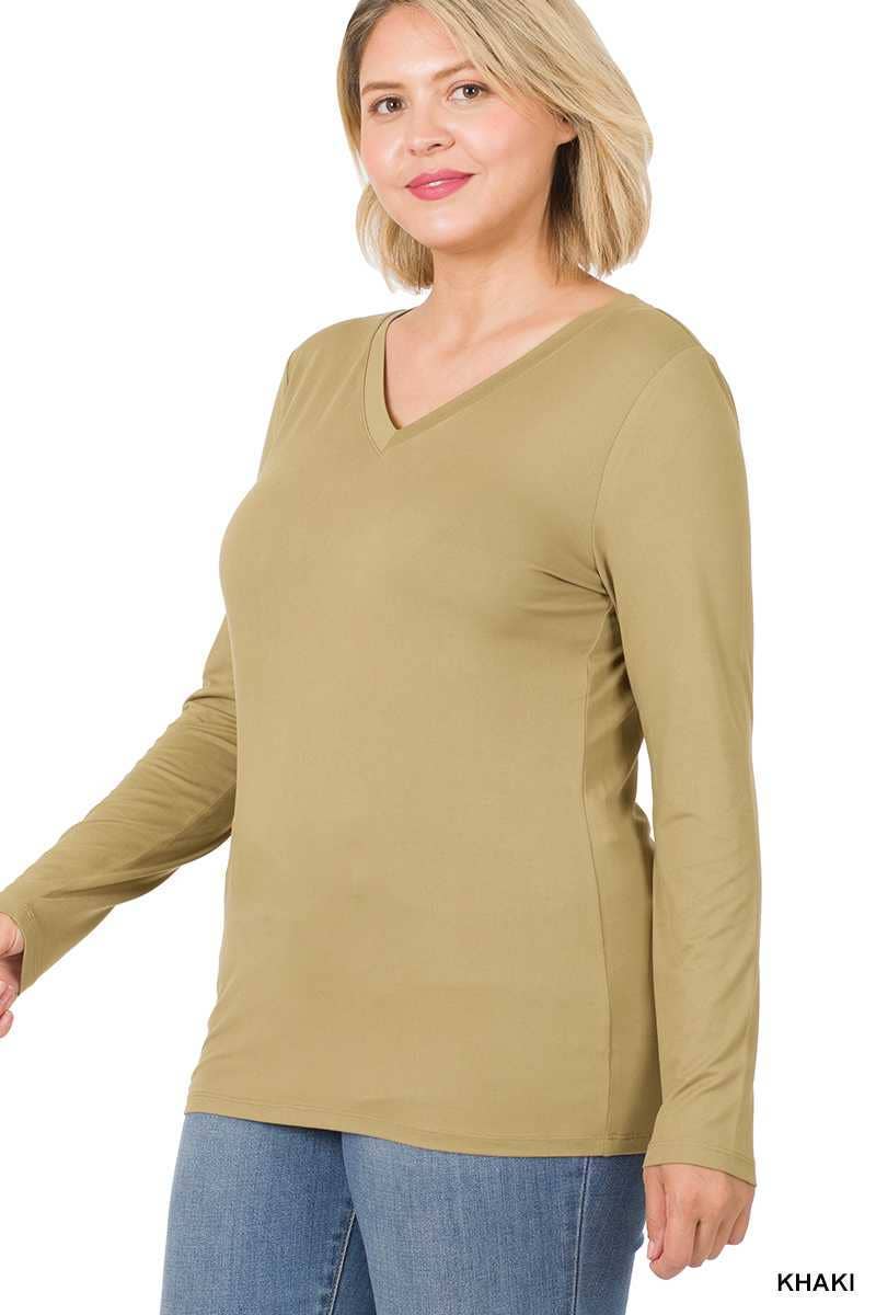 Vanilla Monkey - Wholesale Tunic - Women's - Plus Size Brushed Microfiber Long Sleeve V-neck Tee15
