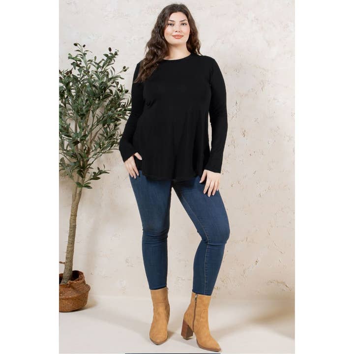 Azules Clothing - Wholesale Tunic - Women's - Plus Size Crew Neck Long Sleeve Top